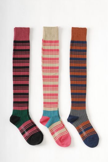 AW1112 RIBBED STRIPE OVER KNEE SOCKS - GUAVA