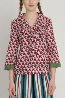 AW1213 THOUSAND PHEASANTS BOW FRONT BLOUSE - DAMSON
