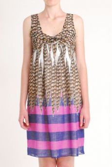 SS10 FEATHER STRIPE BOW FRONT DRESS - BLUE